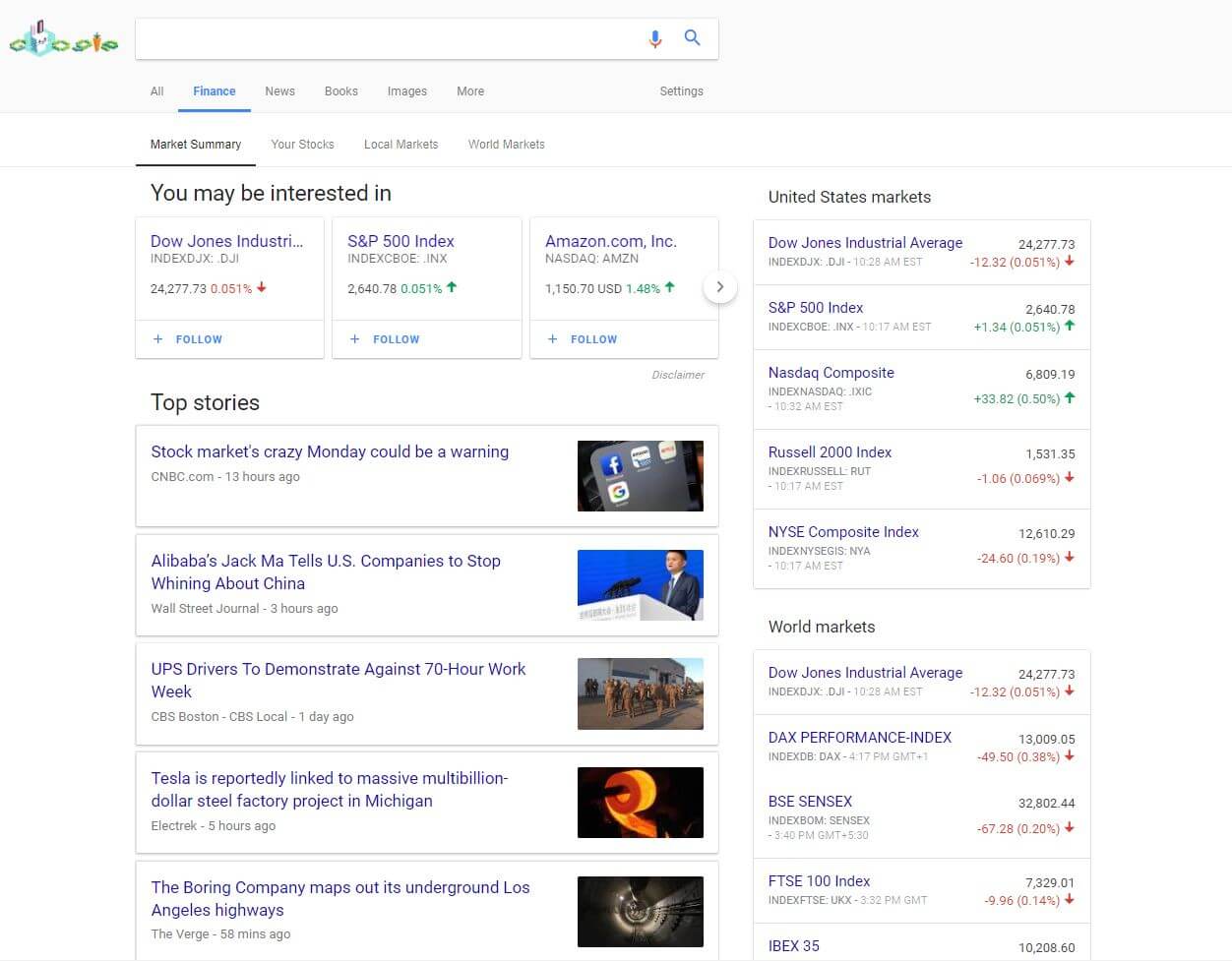 the new layout of Google Finance