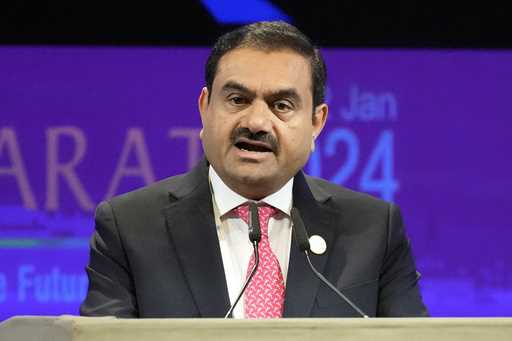 India's Adani Group Chairman Gautam Adani addresses the Vibrant Gujarat Global Summit in Gandhinaga…