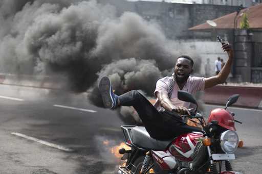 People protest in Kinshasa, Democratic Republic of the Congo Tuesday, January 28, 2025, against the…