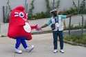 The Olympic Phryge, left, the mascot, poses with Mamadou Yero Diallo in Paris, France, ahead of the…