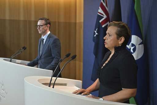 Assistant Treasurer Stephen Jones, left, and Minister for Communications Michelle Rowland attend a …