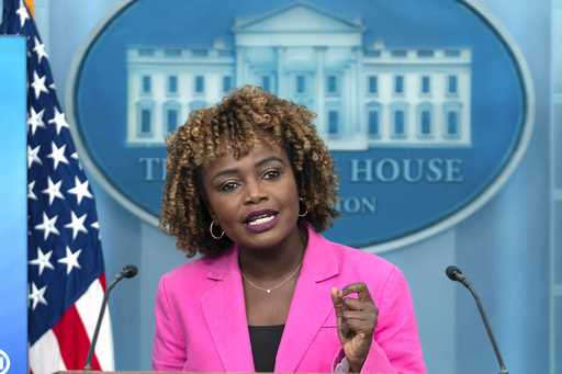 White House press secretary Karine Jean-Pierre speaks during the daily briefing at the White House …