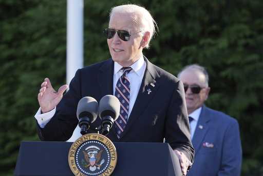 President Joe Biden speaks at Grubb-Worth Mansion, in Claymont, Del