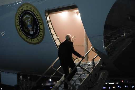 President Joe Biden boards Air Force One at Joint Base Andrews, Md