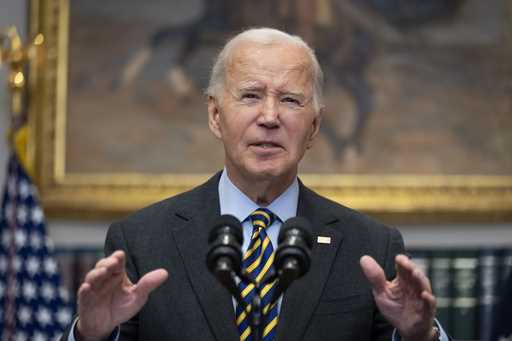 President Joe Biden speaks in the Roosevelt Room at the White House in Washington, Friday, January …