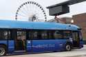 A Chicago Transit Authority electric bus charges at Navy Pier Tuesday, February 14, 2023, in Chicag…