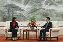 Britain's Chancellor of the Exchequer Rachel Reeves and Chinese Vice President Han Zheng attend a m…