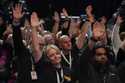 Unite General Secretary Sharon Graham, foreground left vote with other delegates in favour of a mot…