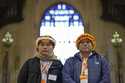 Indigenous leaders from the Wampis Nation in Peru, Tsanim Evaristo Wajai Asamat, left, and Pamuk Te…