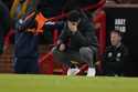 Manchester United's head coach Ruben Amorim reacts after Leicester's Bobby Decordova-Reid scored th…