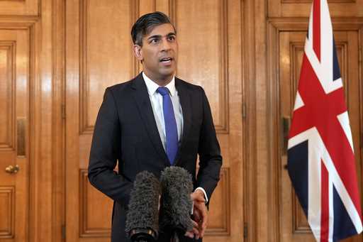 British Prime Minister Rishi Sunak issues a statement after British and US forces struck Houthi tar…