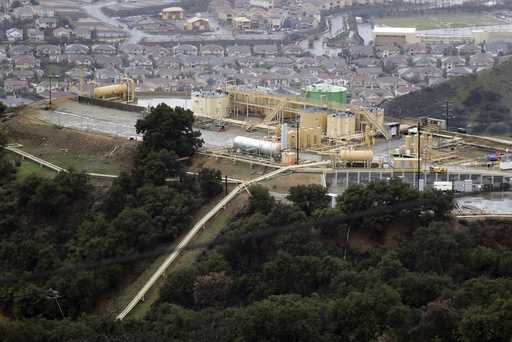 A gas gathering plant sits on a hilltop at the Southern California Gas Company's Aliso Canyon stora…