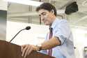 Prime Minister Justin Trudeau attends an announcement regarding a two month suspension of GST on se…