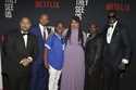 FILE- In this May 20, 2019 file photo, Director Ava DuVernay, center, with the Central Park 5: Raym…