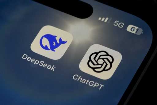 The Icon for the smartphone apps DeepSeek is seen on a smartphone screen in Beijing, Tuesday, Janua…