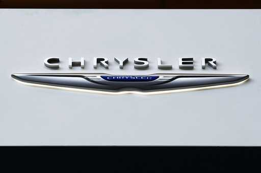 The Chrysler logo is on display at the Pittsburgh International Auto Show, February 11, 2016, in Pi…