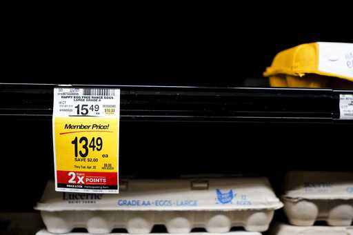 An empty shelf of free range eggs is seen at a Safeway, Monday, January 27, 2025, in Seattle