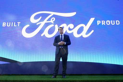 Jim Farley, Ford president and CEO, speaks during a presentation on Sept