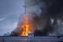 Fire and smoke rise out of the Old Stock Exchange, Boersen, in Copenhagen, Denmark, Tuesday, April …