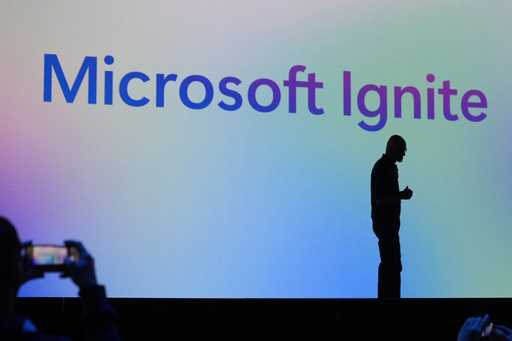 Microsoft CEO Satya Nadella speaks during the Microsoft Ignite conference, Tuesday, November 19, 20…