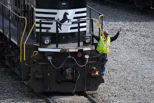 Norfolk Southern locomotives are moved through the Conway Terminal in Conway, Pa