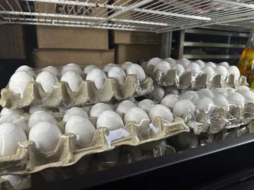 Cartons of eggs sit inside cooler at Norma's Sweets Bakery Tuesday, February 11, 2025, in New Orlea…