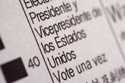 Spanish language instructions are seen on part of a mail-in election ballot in New York on Wednesda…