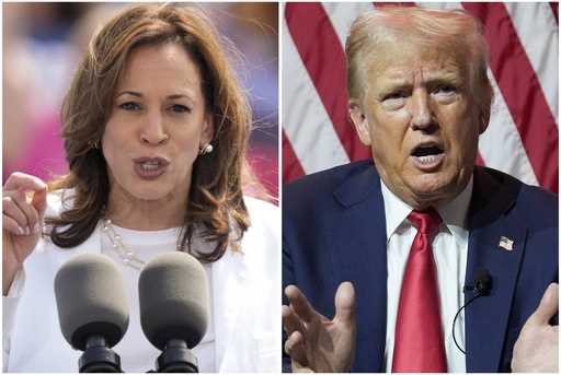 This combination of photos shows Vice President Kamala Harris, left, on August 7, 2024 and Republic…