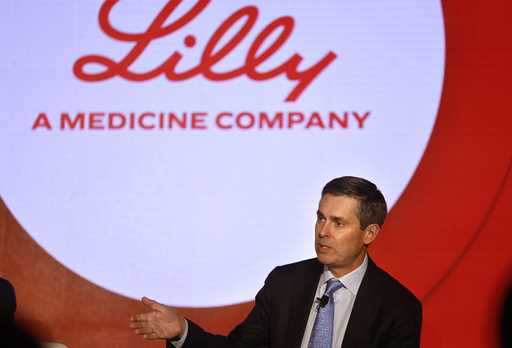 David Ricks, chair and CEO of Eli Lilly, fields a question during an announcement of the company's …