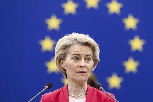 European Commission president Ursula von der Leyen addresses European Parliament members on new pla…