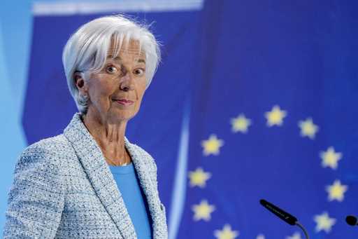 President of European Central Bank Christine Lagarde attends a press conference in Frankfurt, Germa…