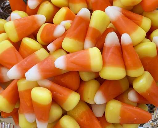 This image shows a pile of candy corn in Westchester County, N