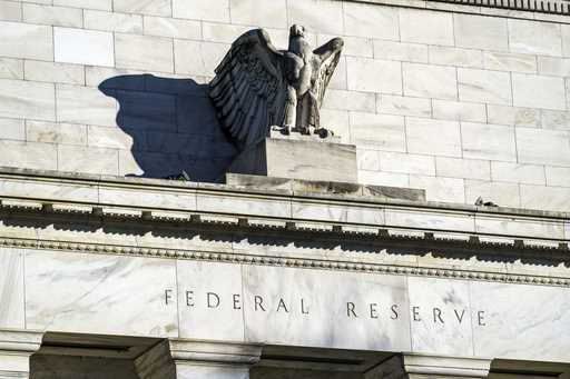 A detail of the Federal Reserve building in Washington is shown on November 16, 2020