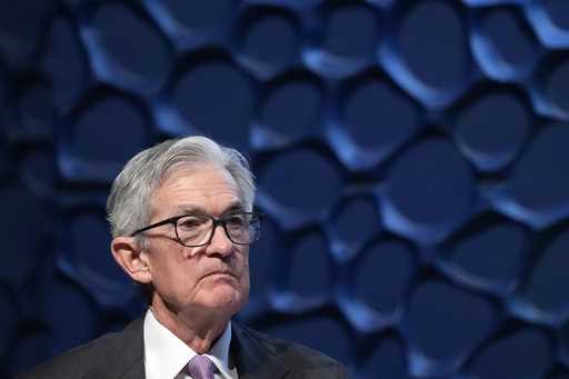 Federal Reserve Chair Jerome Powell listens to a question from a moderator during a Dallas Regional…