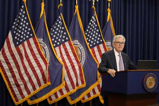 File - Federal Reserve Board Chairman Jerome Powell speaks during a news conference at the Federal …