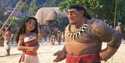 This image released by Disney shows the characters Moana, voiced by Auli'i Cravalho, left, and Chie…