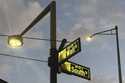 Signs mark the intersection of Wall and South Streets in New York's Financial District on November …