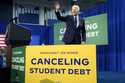 President Joe Biden departs after delivering remarks on student loan debt at Madison College, Monda…