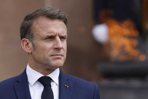 French President Emmanuel Macron attends a ceremony marking the 84th anniversary of late French Gen…
