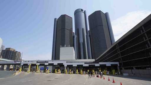 The Renaissance Center is shown near the Detroit-Windsor tunnel plaza in Detroit, August 9, 2021