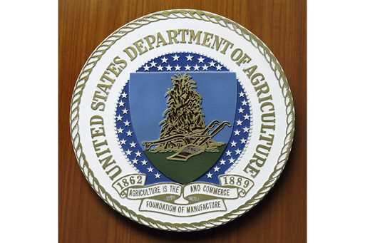 The logo of the United States Department of Agriculture is seen, August 10, 2007, at the US Embassy…