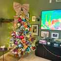 This undated photo provided by Jess Druey shows a skinny artificial tree bought at Target that Drue…