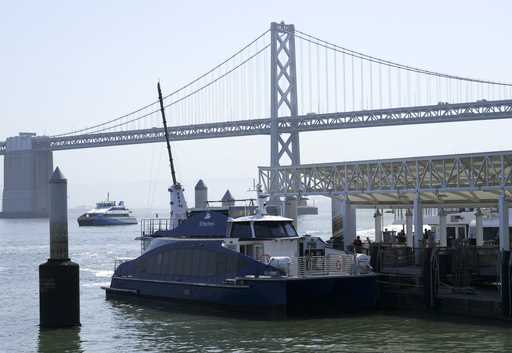 The MV Sea Change, a hydrogen-powered ferry, is docked at the San Francisco ferry terminal Friday, …