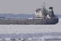 The lake freighter Manitoulin is immobilized by thick ice in Lake Erie outside the Buffalo River br…