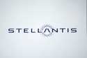 A Stellantis logo is shown at the North American International Auto Show in Detroit, Sept