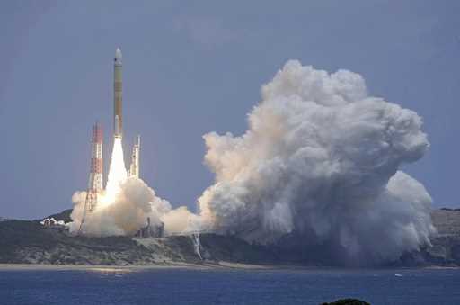 Japan’s H3 rocket with satellite Daichi 4 lifts off the launch pad in Tanegashima Space Center, Tan…