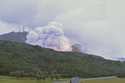 Smoke billows during a combustion test of an engine for new small Japanese rocket Epsilon S at Tane…