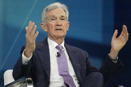 Federal Reserve chair Jerome Powell speaks at the DealBook Summit in New York, on December 4, 2024