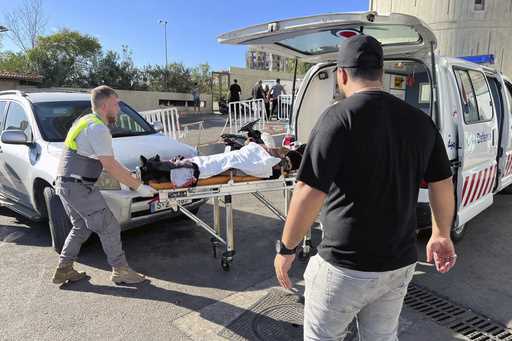 An ambulance carries wounded people whose handheld pager exploded, in Beirut, Lebanon, Tuesday, Sep…