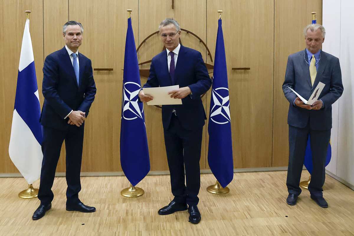 NATO holds ceremony to mark Sweden's and Finland's application for membership in Brussels